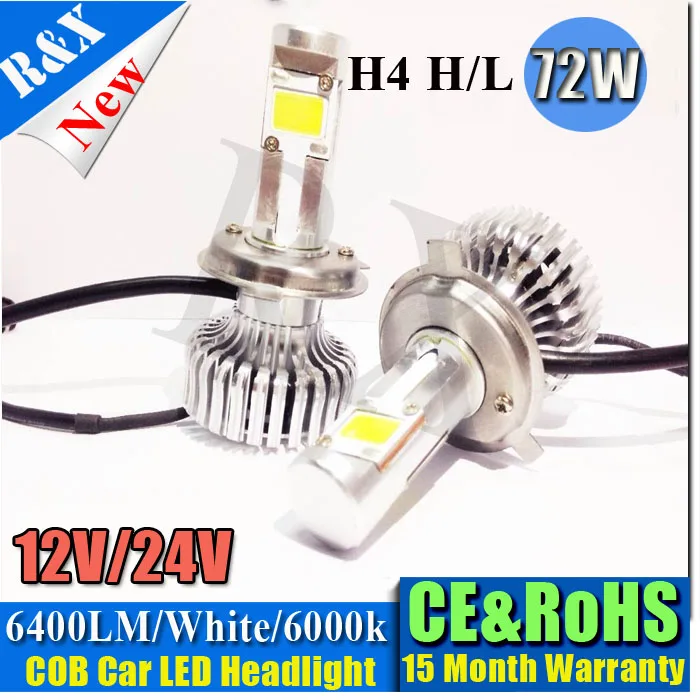 

Super Bright! 2PCS Auto Car COB H4 Replacement LED Headlight Kit Bulb Hi Lo Beam 36W 3200lm 6000K 12V 24V Xenon White
