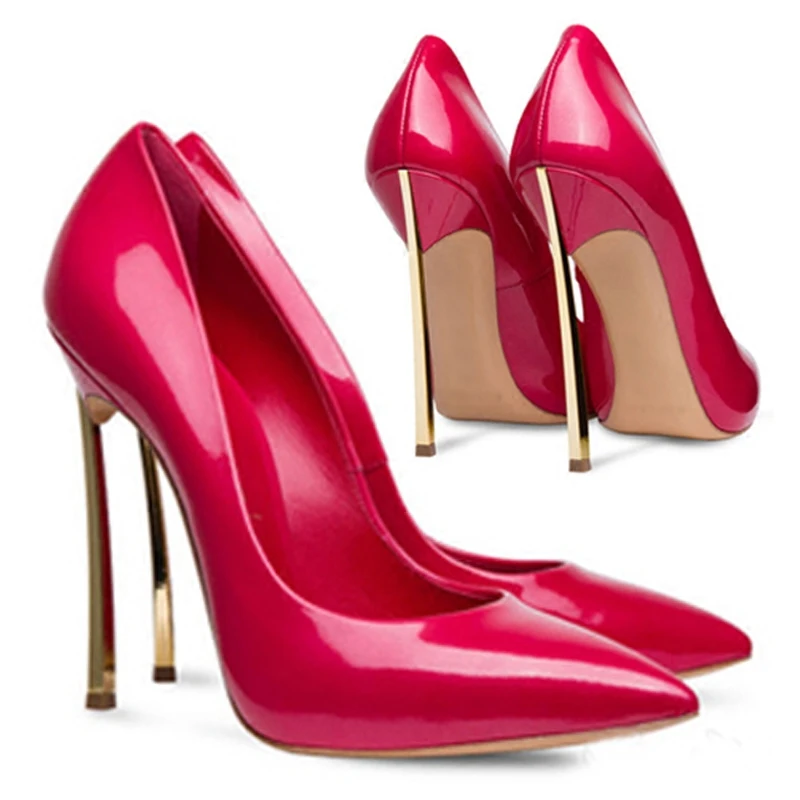 

2019 New European All Seasons Women's Pumps Elegant Super High heels 12cm Women Patent Leather Red Shallow Women Single Shoes