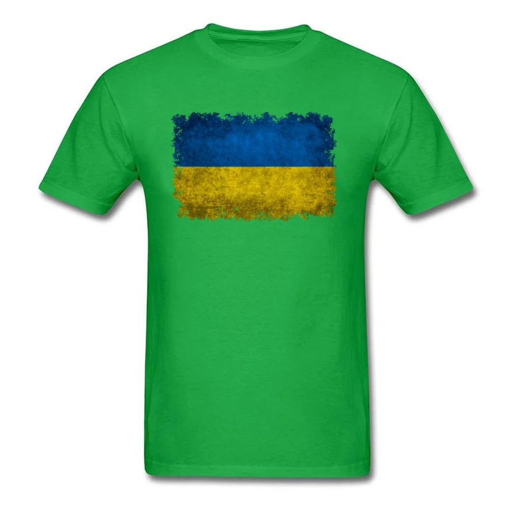 Design Cotton Fabric Top T-shirts for Male Short Sleeve Cool Tops Shirt Coupons April FOOL DAY Round Collar Tee-Shirts Leisure Flag of Ukraine in vintage retro style green