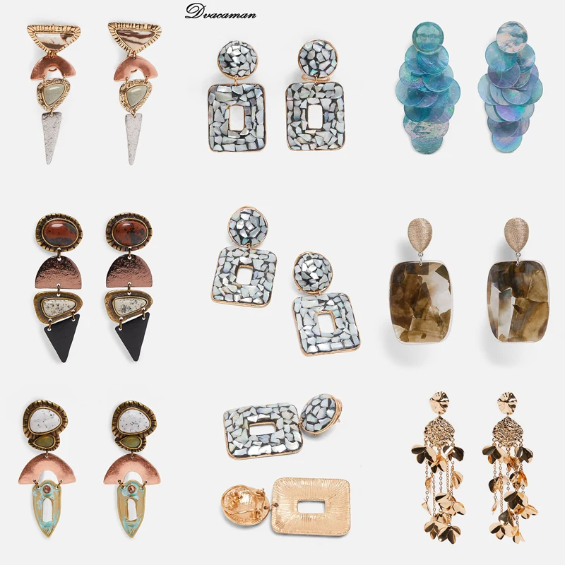 

Dvacaman ZA Vintage Big Square Acrylic Drop Earrings for Women 2019 Trendy Metal Statement Earrings Handmade Party Gift Jewelry