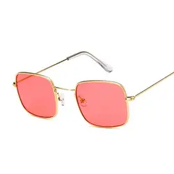 Металлические оправа квадратные очки Маленькая оправа Винтажные Солнцезащитные очки женские океанские голубые розовые прозрачные