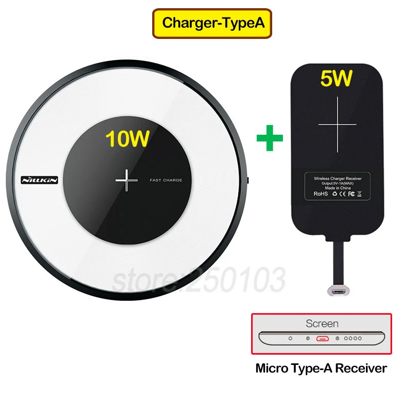 Nillkin Micro Тип usb C приемник Qi Беспроводной Зарядное устройство для Samsung Galaxy S8 S9 S10+ плюс S10e Примечание 8 9 A6s A9s A5 A6 A7 A8 J6 J8 - Тип штекера: Charger-TypeA