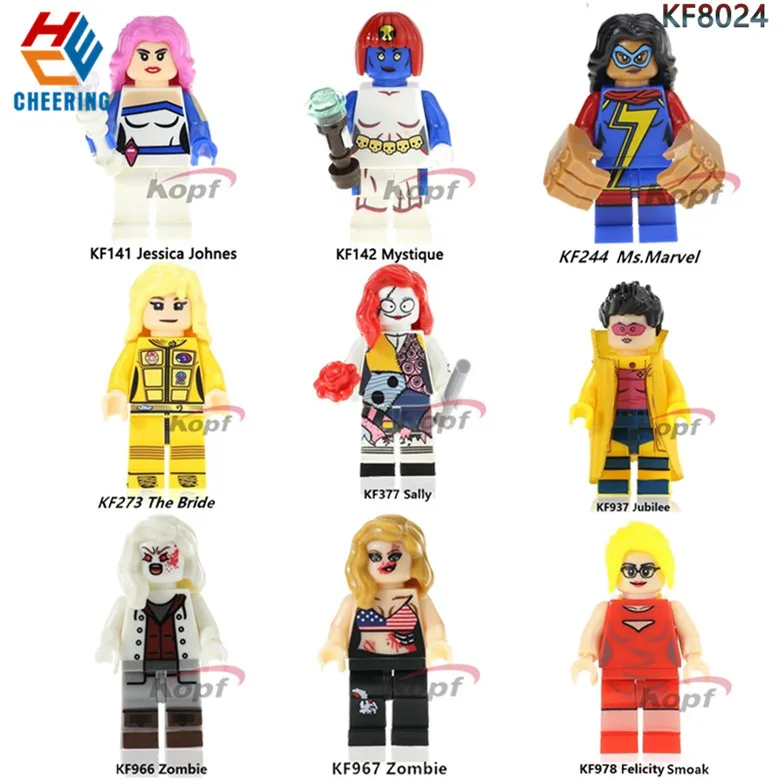 

Single Sale Building Blocks Super Heroes Jessica Johnes Mystique Felicity Smoak Zombie Sally Figures Toys For Children KF8024