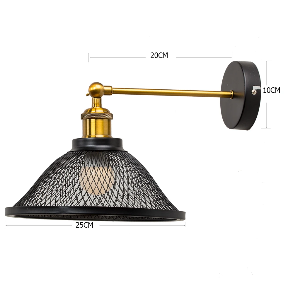 Винтажный настенный светильник из современного черного металла с железной сеткой, настенные светильники для спальни, прикроватная лампа для прихожей, настенное освещение в стиле ретро - Цвет абажура: 1