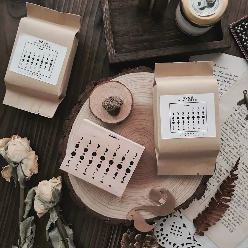 Винтажные лунное затмение фаза Луны Деревянные и резиновые штампы для DIY