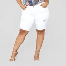 Большой Размеры Женская Короткие джинсы свободные джинсовые средней посадки Для женщин Шорты стрейч Повседневное Для женщин шорты женские с высокой талией джинсы