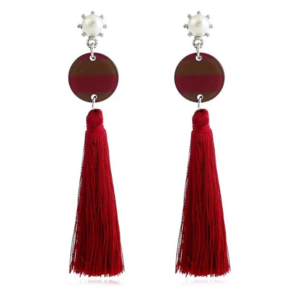 

Chadestinty Elegant Women Earrings Imitation Pearl Tassel Long Ear Pendant Earring Boheme Female Fringe Chandelier Earings Pink