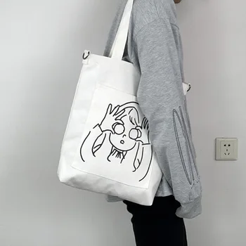 

Print Cute Eco Slim Canvas Women Messenger Single Shoulder Crossbody Girls Bags Funny Beach Foldable Shopping Totes Black White