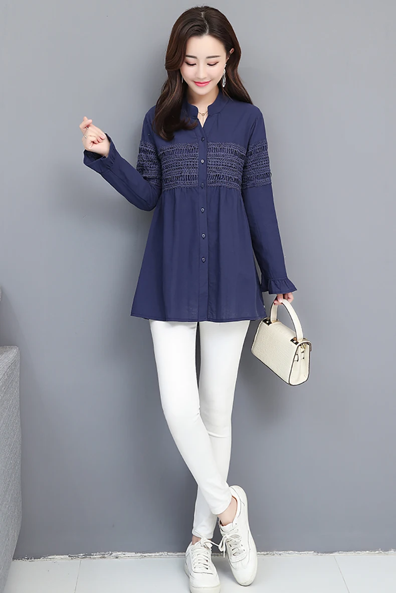 Women Fashion Blouse 2019 New Autumn Cotton Linen Lace Chinese Style Cardigan Full Long Sleeve Female Woman Blouse Vestidos Tops (11)