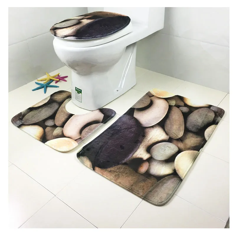 

3 PCS European Toilet Seat Cover Thicken Anti-slip U-Shape Bathroom Mats Washable toilet cover Stone Pattern klozet takimlari