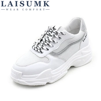 

2019 LAISUMK New Spring Fashion Lady Casual White Shoes Women Sneakers Leisure Platform Shoes Breathable Casual Shoe Cross-tied