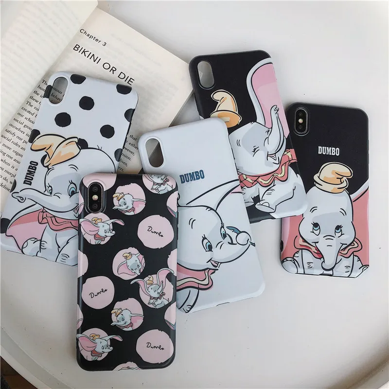 

Cartoon Dumbo elephant Phone Case For iPhone 7Plus Xs Max Xr Fashion lovely elephant Matte imd soft silicon Couple cover
