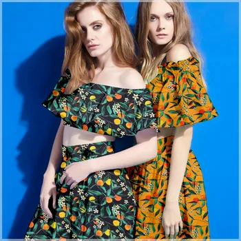 

New fruit printed natural silk crepe de Chine 140cm width 16mm spray painted silk fabric for dress silkworm silk clothing fabric