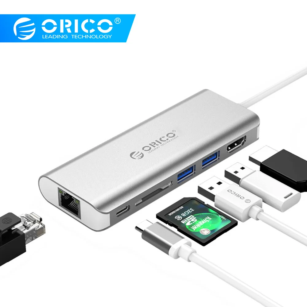 ORICO USB C концентратор type C-HDMI RJ45 VGA для MacBook samsung HUAWEI type C USB 3,0 концентратор 15 см usb-хаб