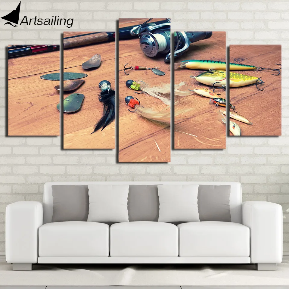 HD Printed 5 Piece Canvas Art Fishing Hook Painting Wall Pictures for Living Room Home Decor