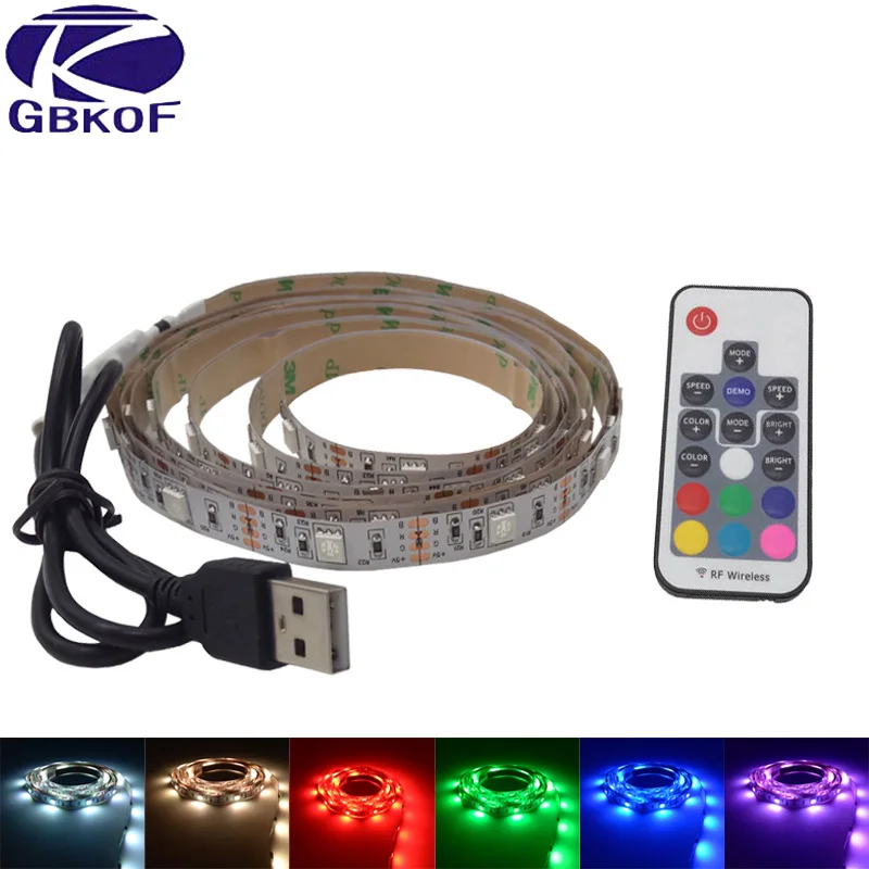 DC5V USB светодиодные полосы 5050 RGB Гибкие Light 0.5/1/2 м ТВ Задний план Освещение IP20 с 3key
