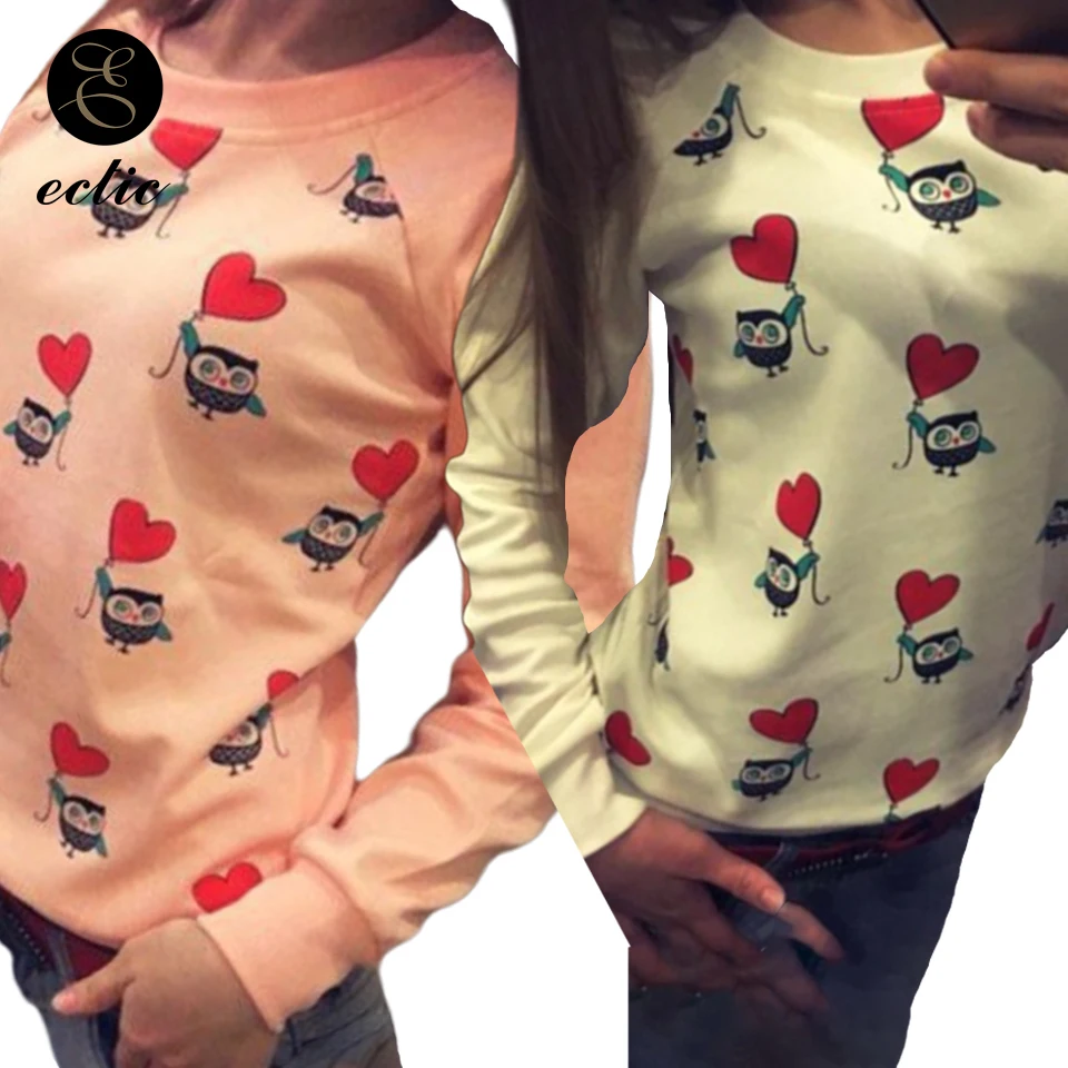 

Cute Pullover Cartoon Heart Sweatshirt Owl Hoodie Poleron Mujer 2019 Harajuku Kawaii Hoodie Women Autumn And Winter New Fashion