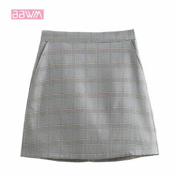 

Women's summer short skirt Korean version of the high waist plaid Slim wild thin A word skirt bag hip 2019 new Houndstooth