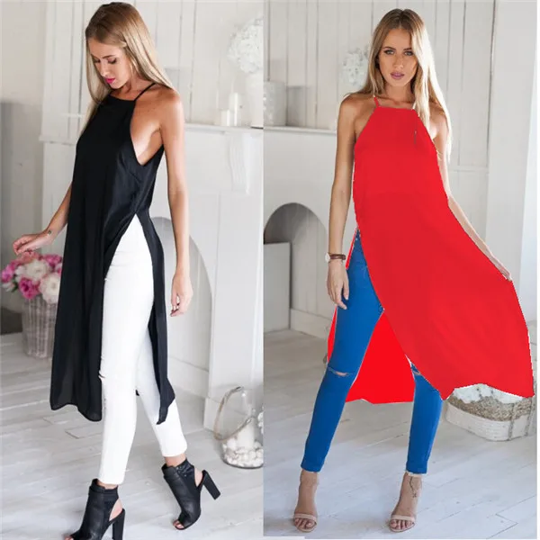 Two Side Split Shirt High Slit Maxi Long font b Dress b font Fashion Cotton Casual