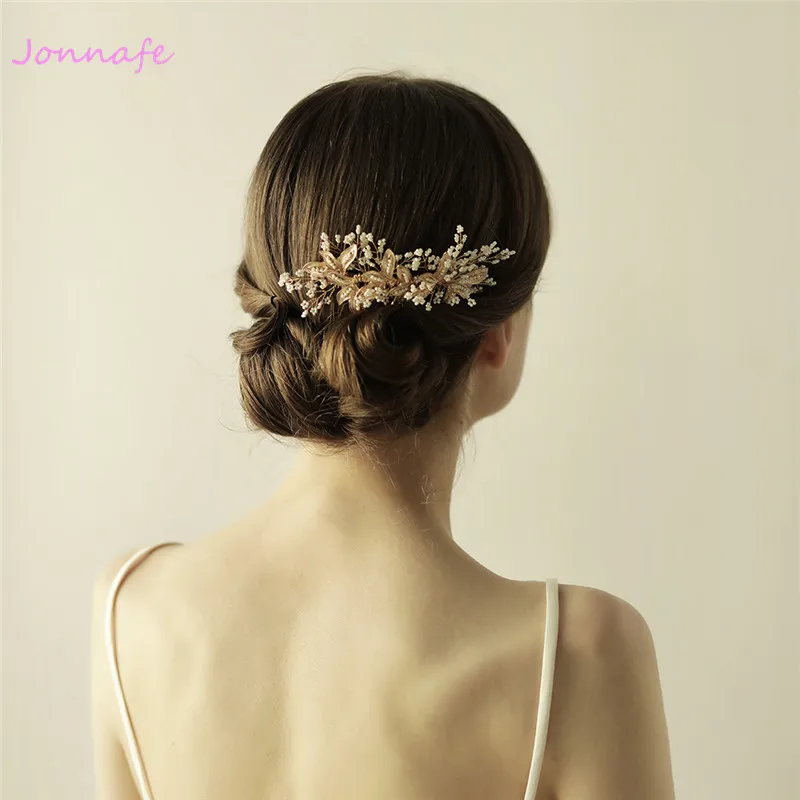 Jonnafe крошечные расческа для волос золотого цвета, свадебный головной убор, свадебные расчески для волос с листьями, аксессуары для женщин, Корона
