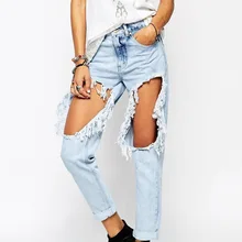Новое поступление, женские рваные с дырками джинсовые Джинсы бойфренда женские хлопковые отбеленный поцарапанный выдолбленные штаны с кисточками для девочек, брюки