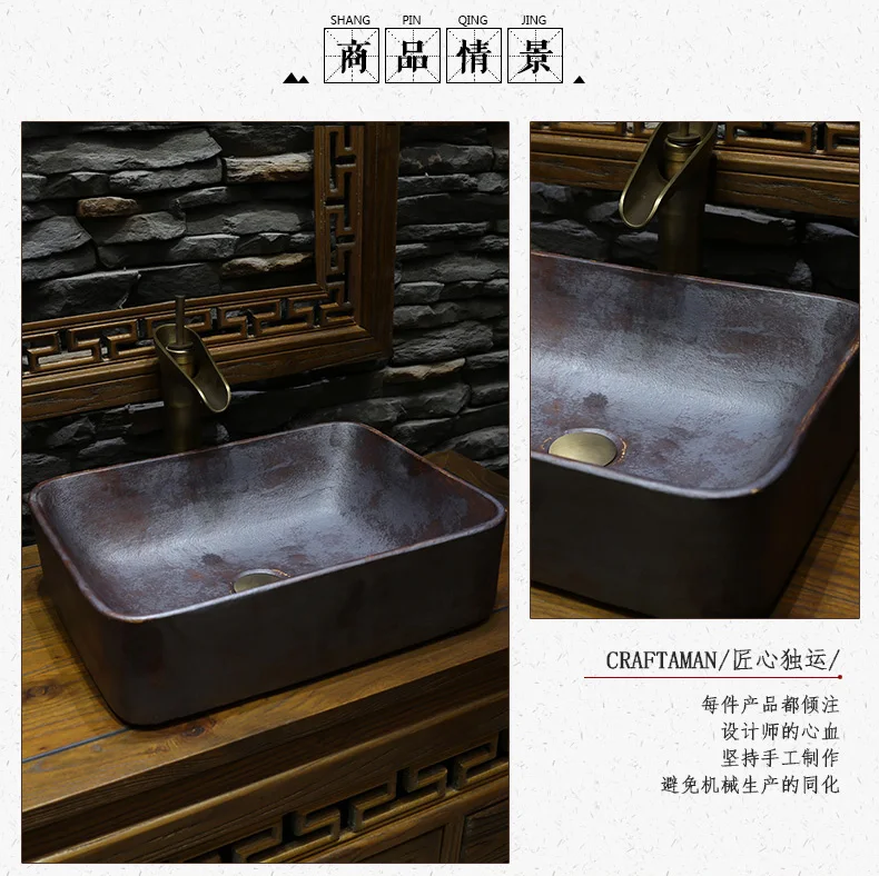 Rectangular bathroom Lavabo Ceramic Counter Top Wash Basin Cloakroom Hand Painted Vessel Sink bathroom sinks washbasin sink (4)