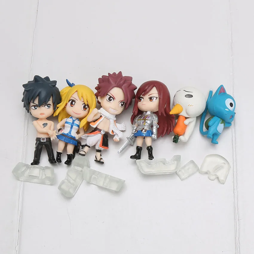 

6pcs/set anime fairy tail Happy Natsu Erza Lily Gray Fullbuster pvc 3-5cm action figures children model toys