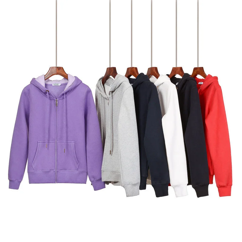 Women's hoodie sweatshirt fall and winter long-sleeved zipper with cap thickening warm jacket warm 