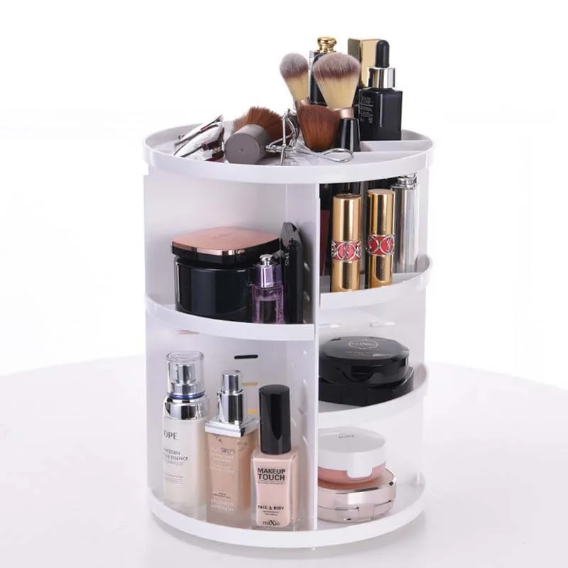 Поворот коробки для косметики градусов макияж пластиковые коробки 360 Макияж Организатор стеллаж для хранения - Цвет: Белый