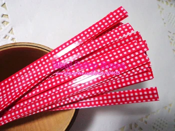 

Wholesale PE GINGHAM Pet tie for gift packing, gift Twist Tie, bag tie Red Grid Tie Gift Bag Clips 1000pcs/lot Free shipping