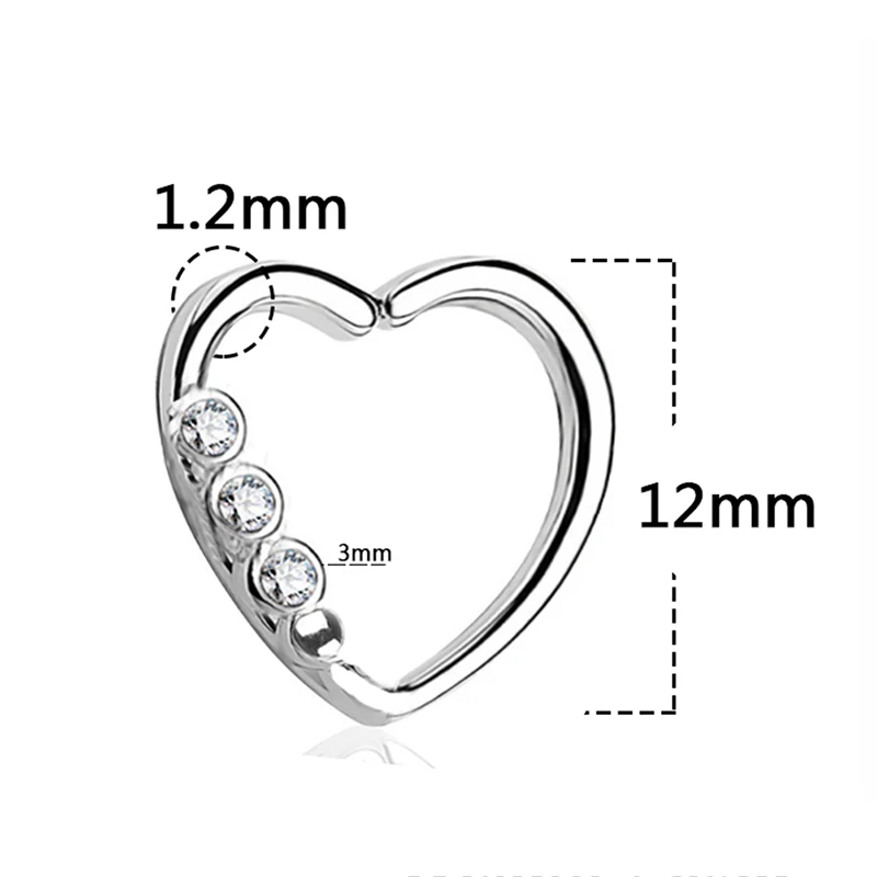 1PC Heart Shape Nose Ring Steel Barbell Cartilage Helix Stud Bar Earrings Body Piercing Jewelry NEW
