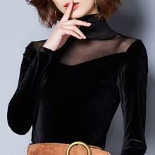 Весна осень женские модные тонкие сексуальные с сеточкой в стиле петчворк под женские рубашки-топы Элегантные Бархатные брендовые футболки оптом