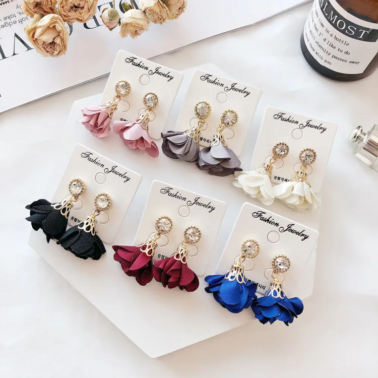YueBanG Jewelry Free Shipping Fashion Romantic Cloth Flower Earrings For Women Small Plant Ear Nail Accessories Gift. | Украшения и