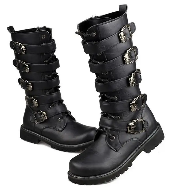 Leather Motorcycle Gothic Boots - true-deals-club