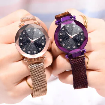 

Fashion Starry Sky Convex Glass Quartz Mesh With Magnetic Buckle Ladies Watch women watch Dress watch Party decoration gifts