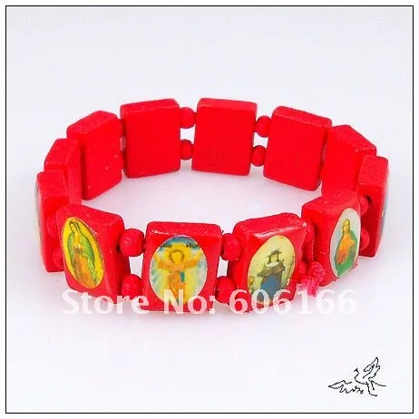 

120pcs Catholic Wooden Religious Bracelet Red Wood Holy Icon Jesus Bracelets Rosary Bracelet Religious Jewelry