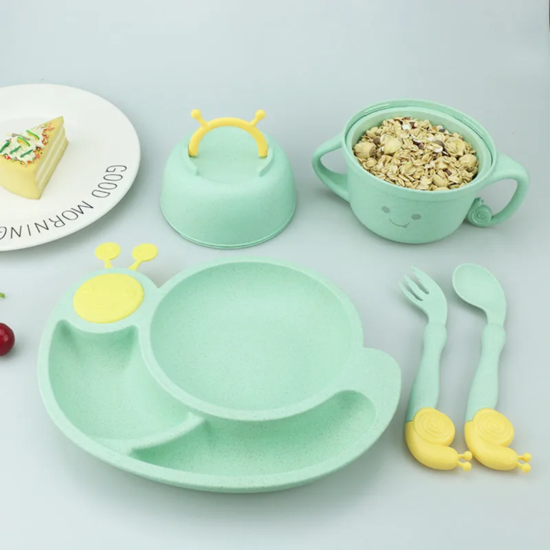 6Pcs Animal Snail Baby Plate Bowl Cup Tableware Dinnerware Feeding Set Baby Children Kids Feeder Assiette De Bebe