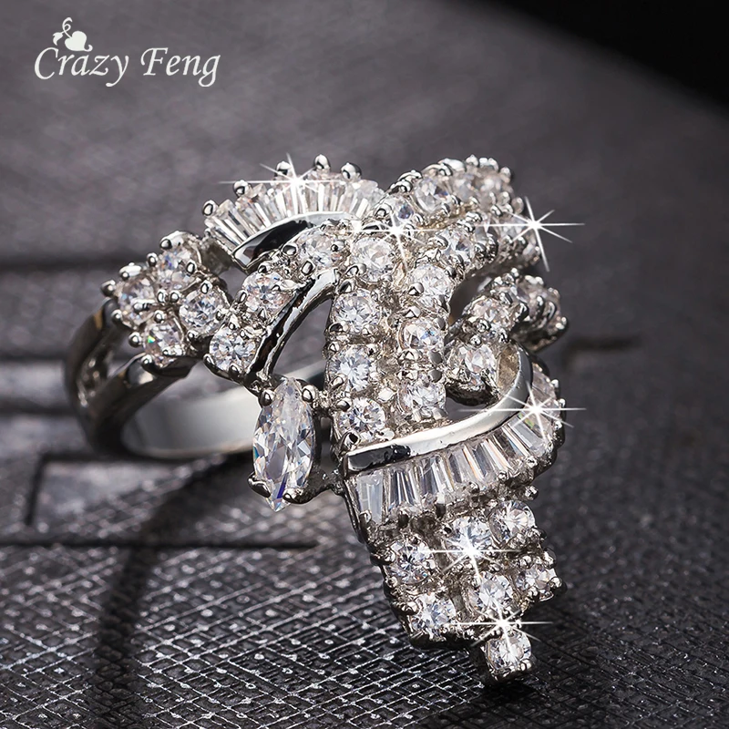 Fashion Jewelry Luxury Gold-color Crystal Geometric Shape Bridal Engagement Wedding Ring For Women Cubic Zirconia Jewelry Rings