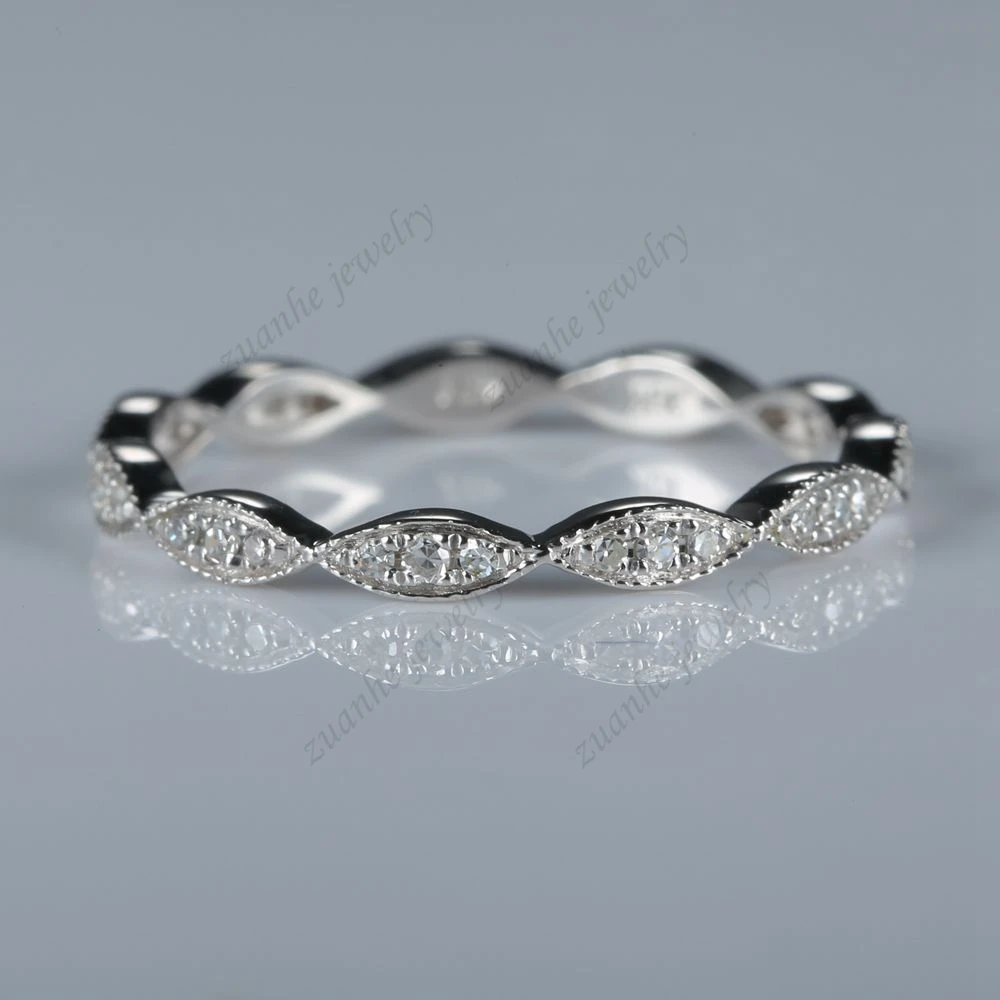 Full Eternity Milgrain Women Diamonds Ring Solid 10K White Gold Wedding Band Fine Jewelry