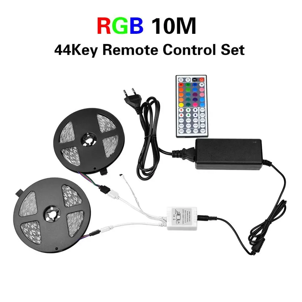 220 В 110 В Светодиодная лента светильник 5 м 10 м RGB RGBW RGBWW 5050 SMD DC 12 В гибкая лента лампа диодный пульт дистанционного управления+ адаптер 3A/5A - Испускаемый цвет: 44 Key RGB 10M Set