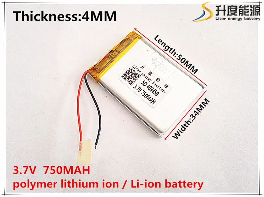 

1pcs [SD] 3.7V,750mAH,[403450] Polymer lithium ion / Li-ion battery for TOY,POWER BANK,GPS,mp3,mp4,cell phone,speaker