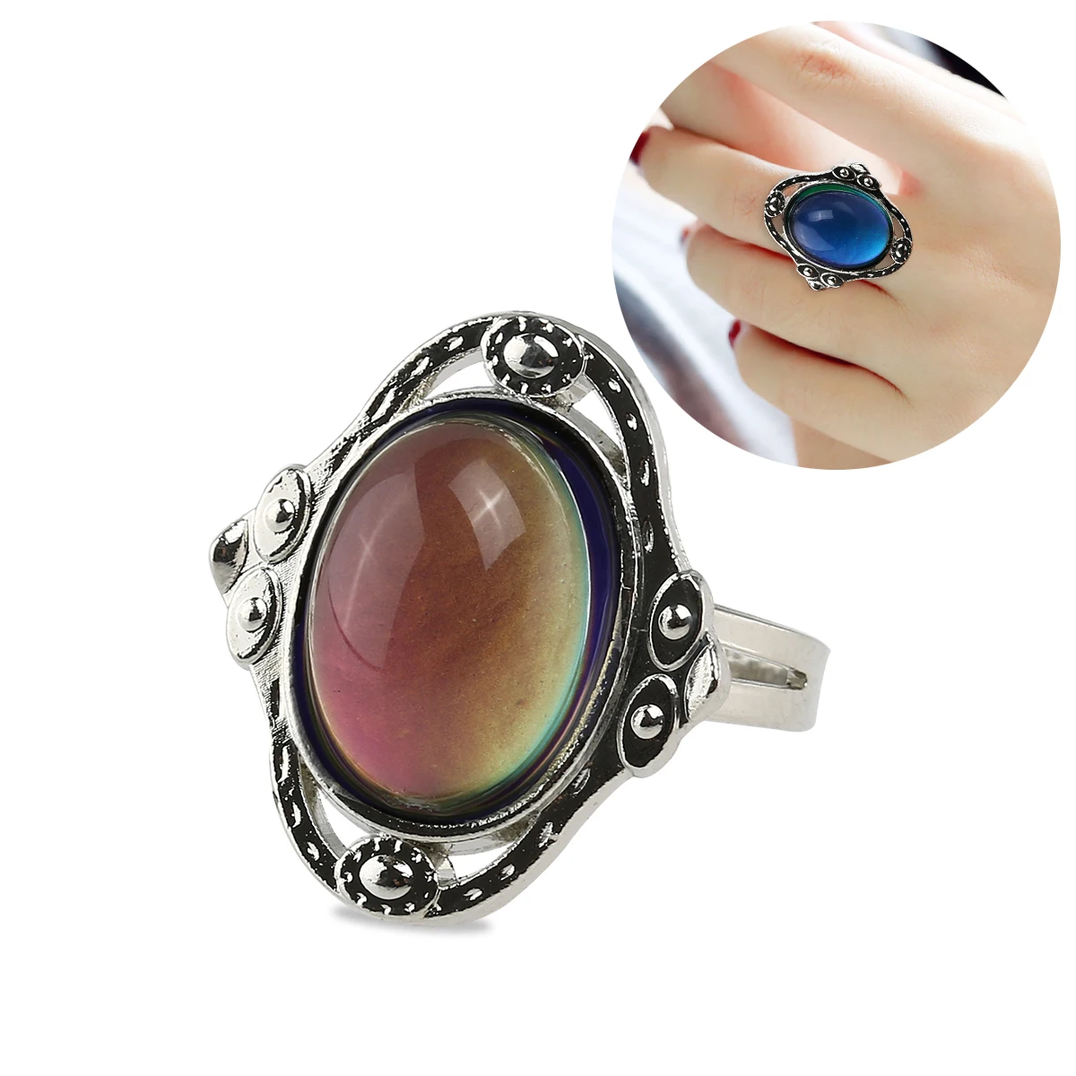 

PIXNOR Adjustable Oval Color Changing Mood Ring Finger Ring
