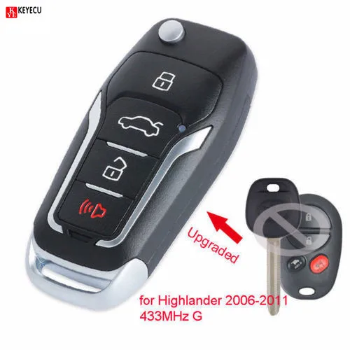 

Keyecu Upgraded Folding Remote Key Fob 433MHz G Chip 4 Button for Autralian Toyota Highlander 2006 2007 2008 2009 2010 2011