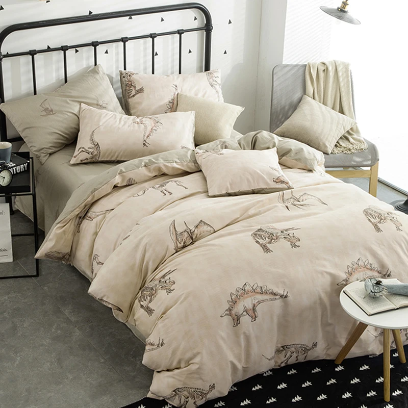 Cartoon Jurassic Dinosaurs Queen Size 4pcs Bedding Sets 100 Cotton