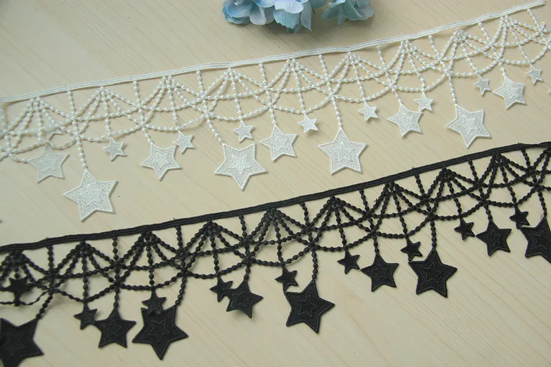 

5 yards 11cm 4.33" wide ivory/black star tassels fringe tapes lace trim ribbon clothes dress doll fabric M25F216