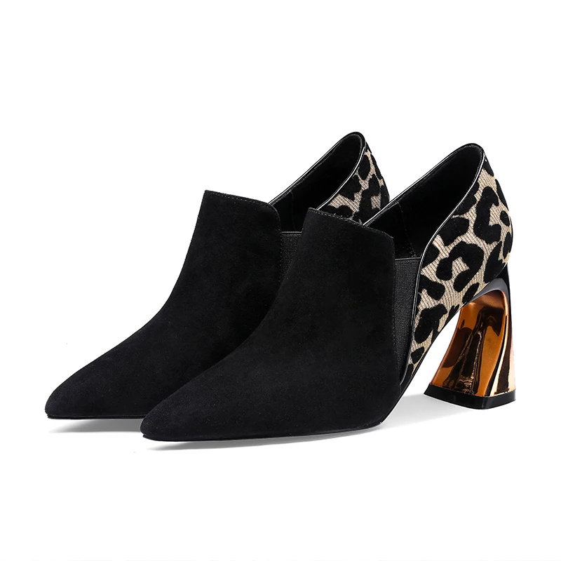 

women shoes Leather sheep suede 22-26 cm length pumps women shoes high heels Pointed toe leopard stitching ladies shoes
