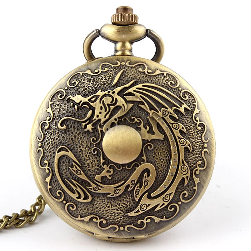 Винтажные кварцевые карманные часы Fiery Dragon Fire Bronze в ретро стиле с цепочкой и
