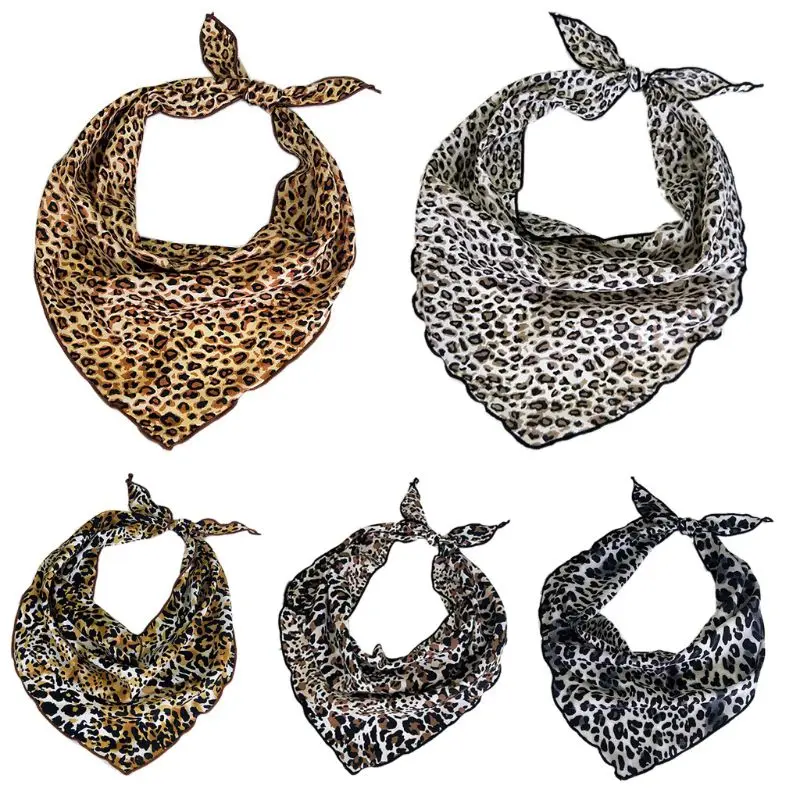 Womens Chiffon Leopard Printed Triangle Neck Scarf Bandana Kerchief Hair Tie New