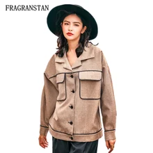 Осенне-зимние однотонные льняные пальто с большими карманами, Женские винтажные модные повседневные свободные куртки в английском стиле, Q359