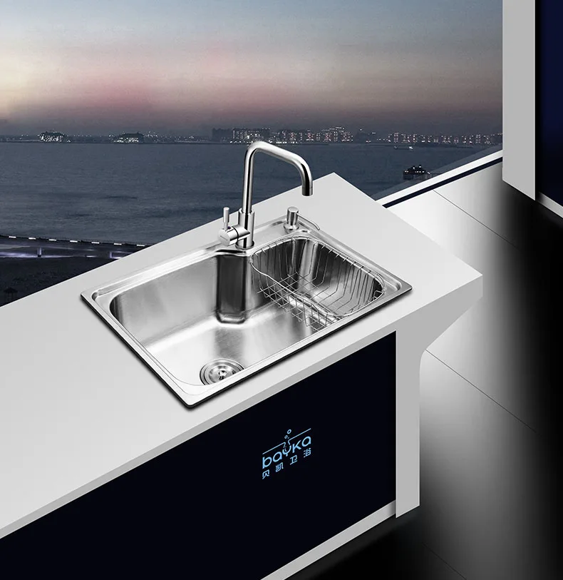 Bayka 201 / 304 stainless steel brushed matte kitchen sink, Drain Assembly Waste Strainer ,Basket, faucet,dispensor (Optional)
